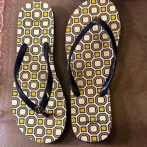 Tory Burch Geometric flip flops pink orange yellow 6-6.5
